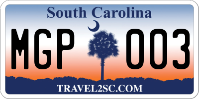 SC license plate MGP003