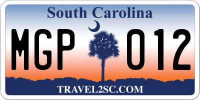 SC license plate MGP012