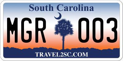 SC license plate MGR003