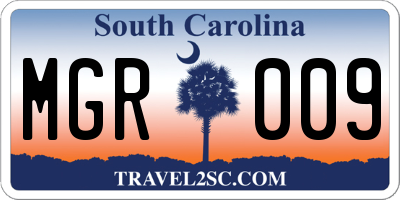 SC license plate MGR009