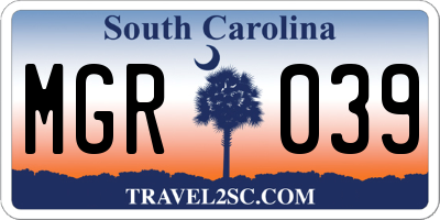 SC license plate MGR039