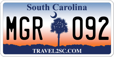 SC license plate MGR092