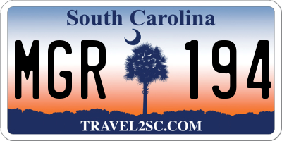 SC license plate MGR194