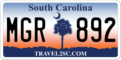 SC license plate MGR892