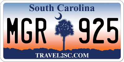 SC license plate MGR925