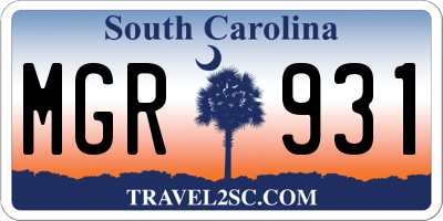 SC license plate MGR931