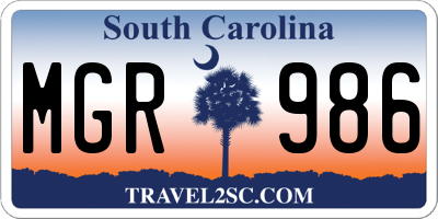 SC license plate MGR986