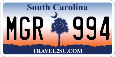 SC license plate MGR994