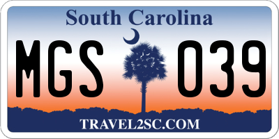 SC license plate MGS039