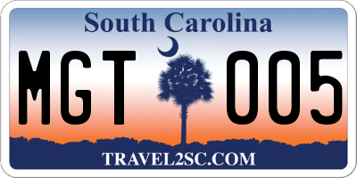 SC license plate MGT005