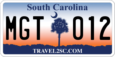 SC license plate MGT012