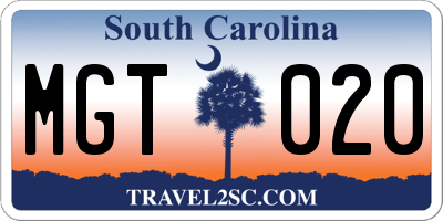 SC license plate MGT020