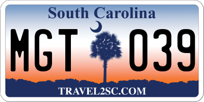 SC license plate MGT039