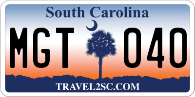 SC license plate MGT040