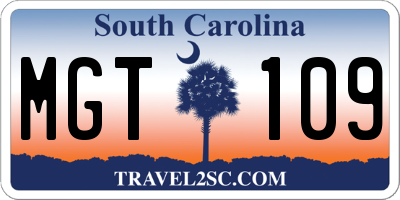 SC license plate MGT109