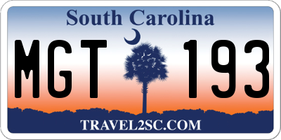 SC license plate MGT193