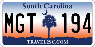SC license plate MGT194