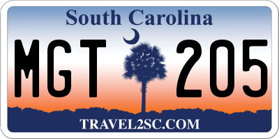 SC license plate MGT205