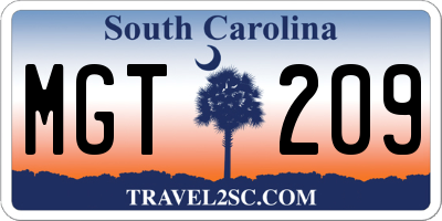 SC license plate MGT209