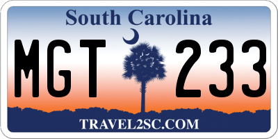 SC license plate MGT233
