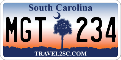 SC license plate MGT234