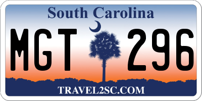 SC license plate MGT296