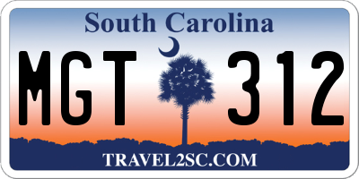 SC license plate MGT312