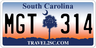 SC license plate MGT314