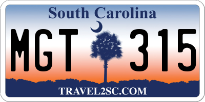 SC license plate MGT315