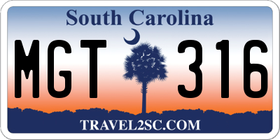 SC license plate MGT316