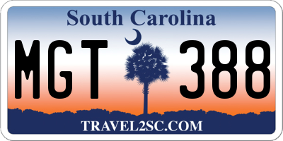 SC license plate MGT388