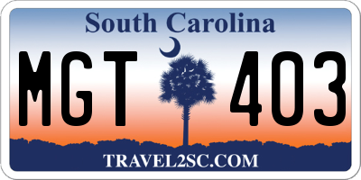 SC license plate MGT403