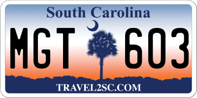 SC license plate MGT603