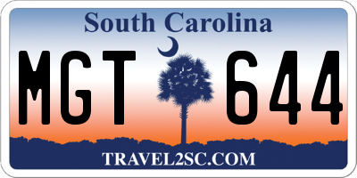 SC license plate MGT644