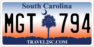 SC license plate MGT794