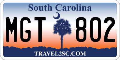 SC license plate MGT802