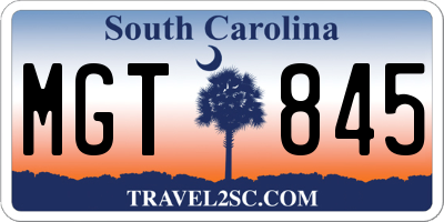 SC license plate MGT845