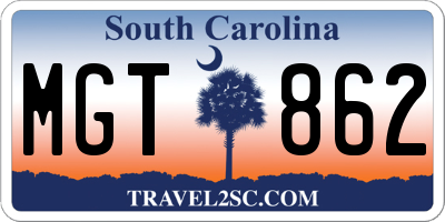 SC license plate MGT862