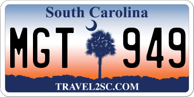 SC license plate MGT949