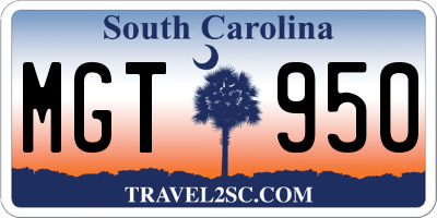 SC license plate MGT950
