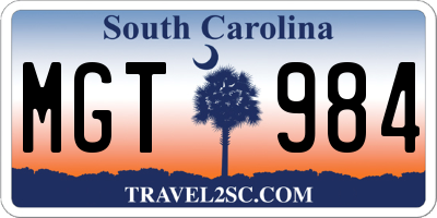 SC license plate MGT984