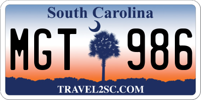 SC license plate MGT986