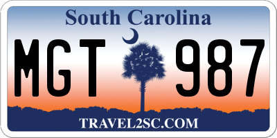 SC license plate MGT987