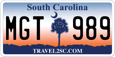 SC license plate MGT989