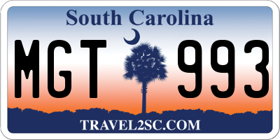 SC license plate MGT993