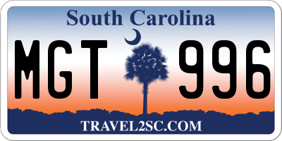 SC license plate MGT996