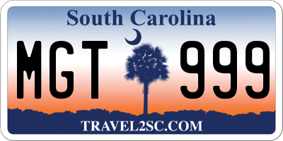 SC license plate MGT999