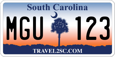 SC license plate MGU123