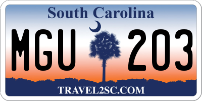 SC license plate MGU203