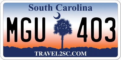 SC license plate MGU403